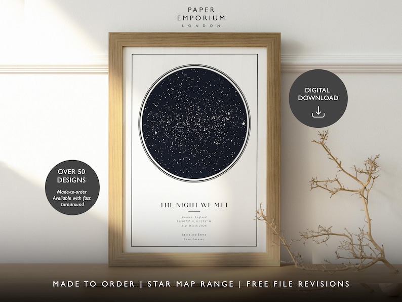 Carte numérique personnalisée, cadeau d'anniversaire de date spéciale, impression ciel nocturne, affiche carte des étoiles, cadeau de mariage, impression constellation, téléchargement n° 301 image 1