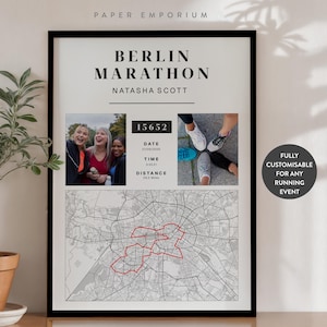 Carte d'achèvement de Berlin ou de n'importe quel marathon ou course à pied - Cadeau parfait pour les coureurs, marathon, données d'achèvement personnalisées, commémoration, cadeau n° 428