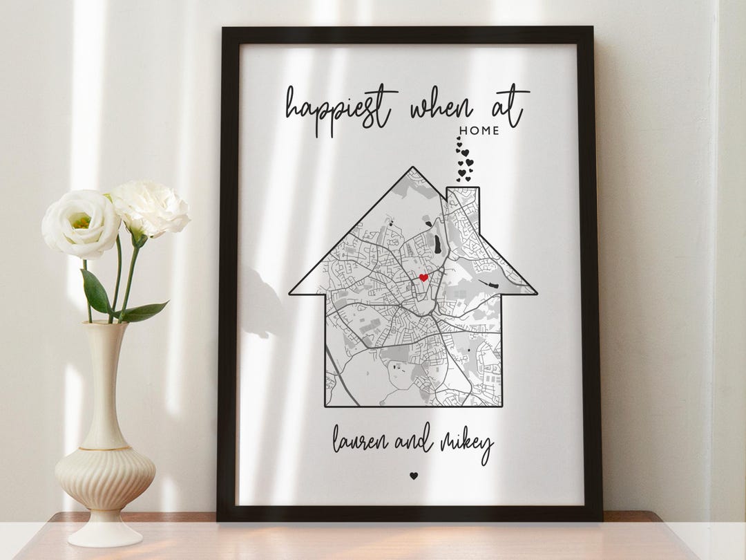 Personalised House Map Print - Custom New Home Gift, Housewarming Keepsake - Framed