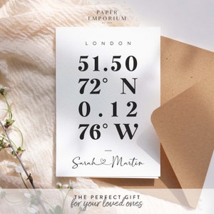 Tarjeta de ubicación especial, tarjeta de boda o aniversario, tarjeta de dónde nos conocimos, tarjeta personalizada, regalo, tarjeta de felicitación para una ocasión especial n.° 181