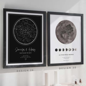 Gepersonaliseerde print nachtelijke hemel, aangepaste sterrenkaart poster, Night We Met verjaardagscadeau, huwelijkscadeau, sterrenbeeld print, locatiecadeau afbeelding 7