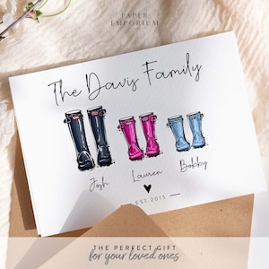 Tarjeta Wellie de la familia: tarjeta de cumpleaños, para mamá, tarjeta para papá, tarjeta familiar personalizada, tarjeta de anuncio, tarjeta para recién nacido, familia n.° 166