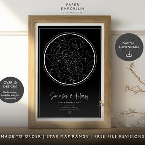 Carte des étoiles personnalisée le jour de notre mariage, cadeau d'anniversaire de naissance, impression de ciel nocturne, affiche de carte des étoiles, cadeau de mariage, constellation, téléchargement #430
