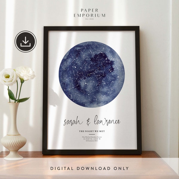 Digital Personalised Star Map, Night We Met Anniversary Gift, Stars The Night Sky, Stars Above Map Poster, Wedding Constellation Print Gift