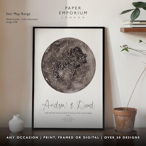 Mappa stellare personalizzata - Quando tutto è iniziato, regalo di fidanzamento, stelle nel cielo notturno, poster delle stelle sopra la mappa, regalo di costellazione per matrimonio n. 043