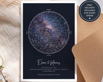 Our Anniversary Greeting Card, Personalised Star Map Card, Custom Date Night Sky Keepsake