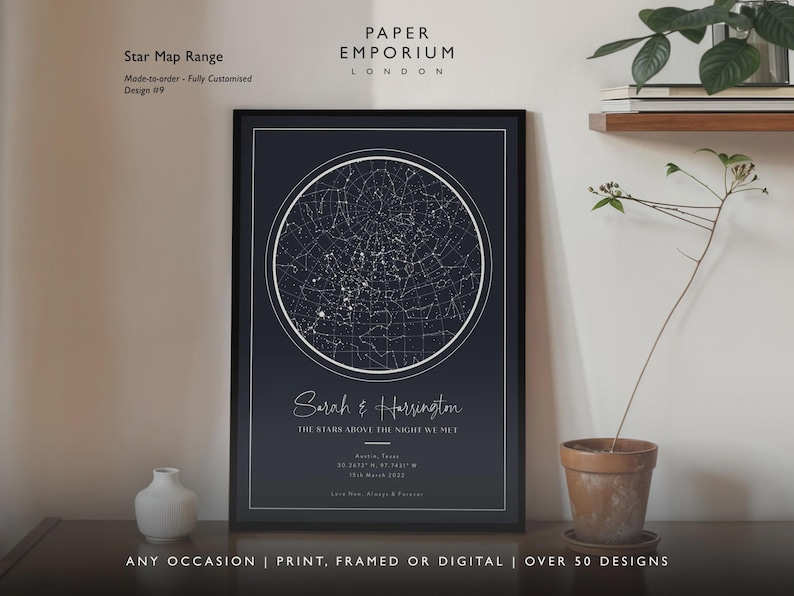 Gepersonaliseerde print nachtelijke hemel, aangepaste sterrenkaart poster, Night We Met verjaardagscadeau, huwelijkscadeau, sterrenbeeld print, locatiecadeau afbeelding 8