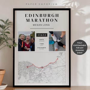 Édimbourg ou n'importe quelle carte d'achèvement de marathon ou de course - cadeau parfait pour les coureurs, marathon, données d'achèvement personnalisées, commémoration, cadeau n° 318