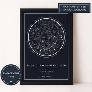 Engagement Star Map Gift, Personalised Night Sky Print, Custom Date Location Poster for Couples