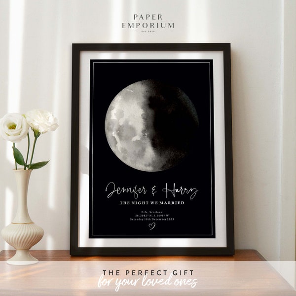 Fully Custom Moon Phase Print: Any Wording, Accurate Moon Phase from Date Given - Perfect Gift For Partner