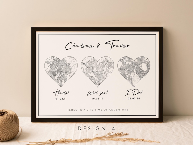 Couples Heart Map Print, Personalised Anniversary or Valentines Idea ...