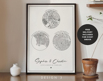 Mijlpaalkaart - waar we elkaar hebben ontmoet - getrouwd - verloofd OF evenementen! Op bestelling gemaakt: elke locatie, liefdeskaartprint, kaartcadeau