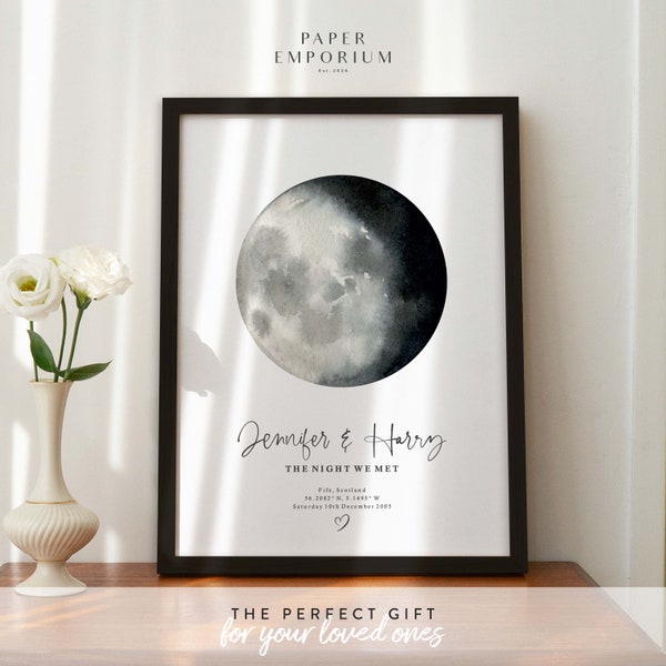 Moon Phase Print Fully Personalised, The Night We Met, Moons, Anniversary Gift, Special Date Print, Mothers Day Gift Her, Personalised #293