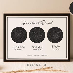 Etoile lune et cartes personnalisées - Où nous nous sommes rencontrés - mariés - fiançailles, impressions de cartes n'importe où, impression d'amour notre histoire, cadeau de carte, poster #116