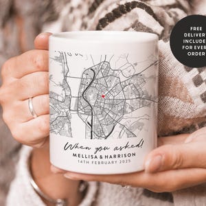Taza de compromiso personalizada con tu ubicación: primera cita, tarjeta de aniversario en papel, tarjetas, esposa, esposo, pareja, tarjeta para él, tarjeta para ella n.° 410