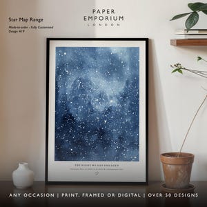 Impression personnalisée de carte des étoiles pour des fiançailles ou toute date spéciale en couple, cadeau d'anniversaire, étoiles le ciel nocturne, cadeau de mariage constellation #025