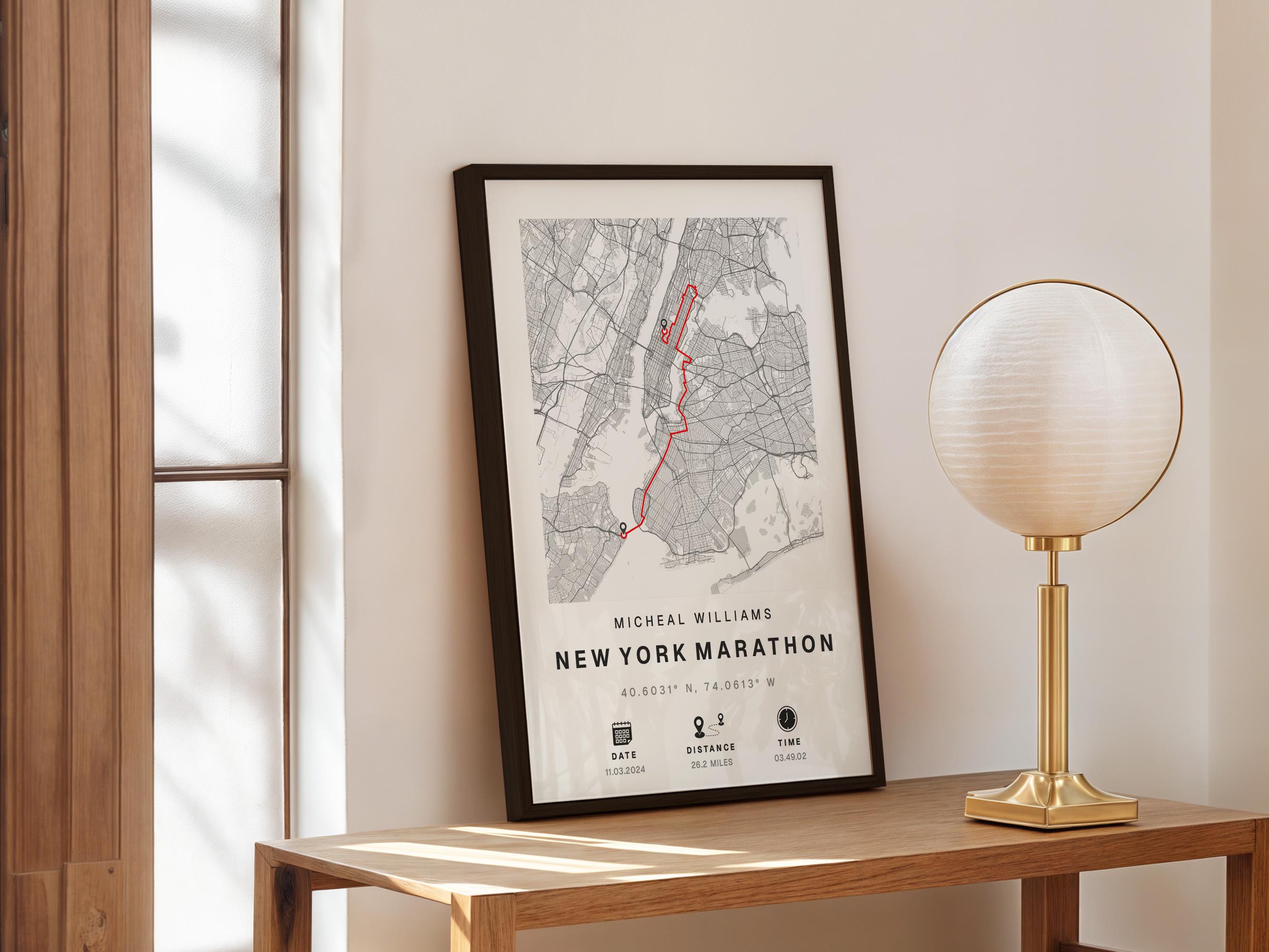 Any Marathon or Run Completion Map - Perfect Gift for Runners, New York Marathon, Personalised Completion Data, Commemorate 10k 5k Gift #320