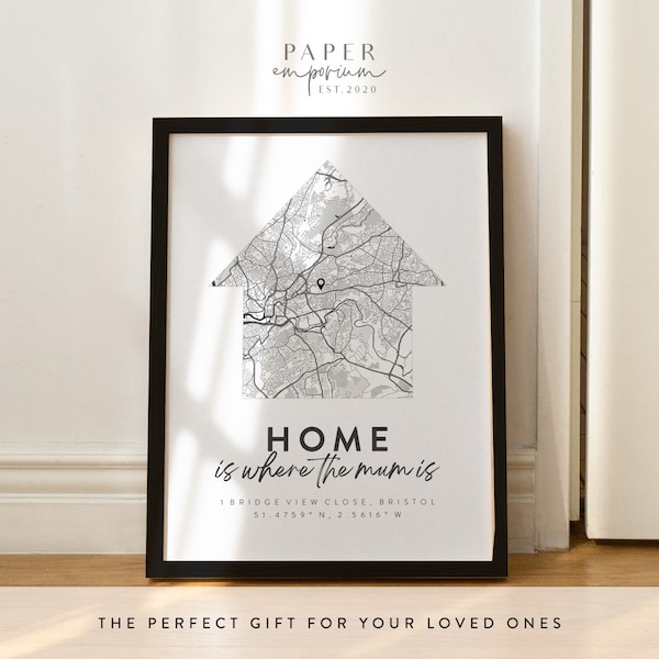 Personalised Home is Where Mum Is Gift Map Print - Mothers Day, Gift for Mum, The Family Home, Custom Gift Idea for Mum Dad Nan #148