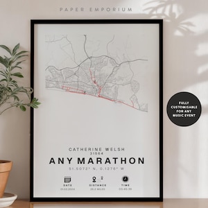 Personalised Marathon Map Print: Brighton or Any Race Completion Gift