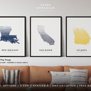 3 For 2 Custom Map Prints - Any State, American Map Prints, Custom, Personalised Map Prints, City, Any Location, State Maps, Colours #058