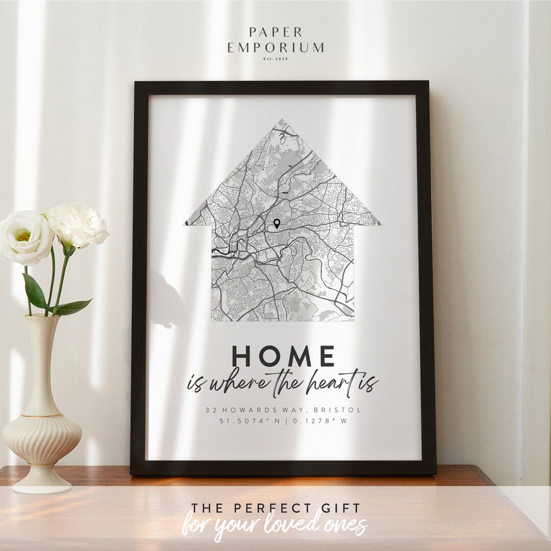 New Home Gift Home is Where the Heart Is Gift Map Print Etsy