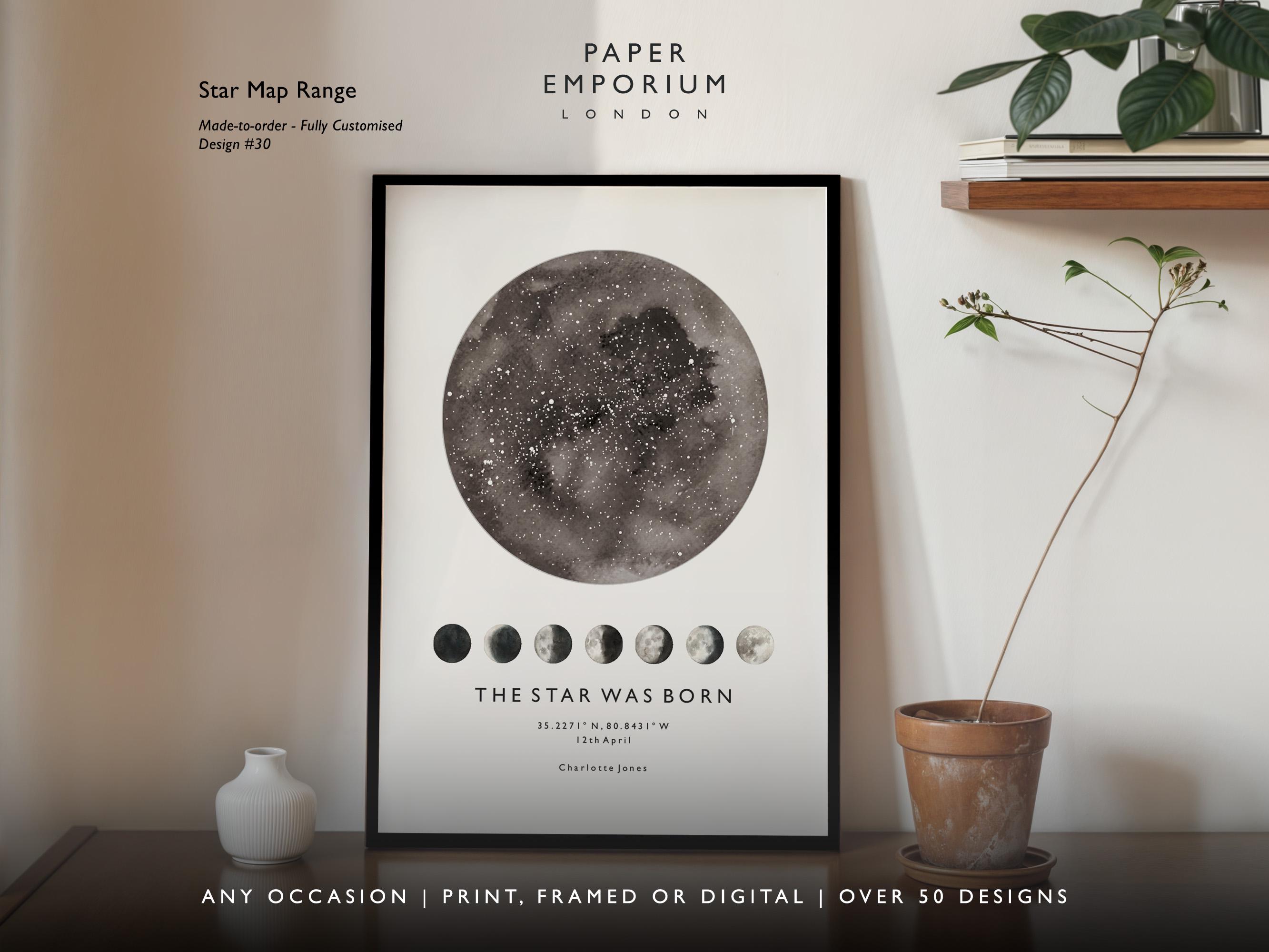 Personalised Star Map Print, Star Was Born, Stars The Night Sky, Stars Above Map Poster, Wedding Constellation Gift #039