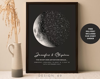 Carte des étoiles personnalisée, nuit de votre naissance, cadeau pour un nouveau-né, étoiles dans le ciel nocturne, affiche étoiles au-dessus de la carte, cadeau constellation de mariage #054