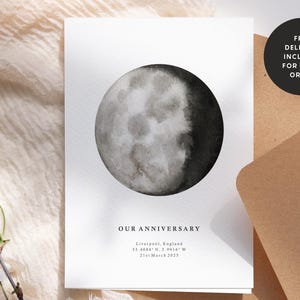 Personalisierte Mondphasen Karte für jede Gelegenheit, Geburtstag, Jahrestag, Karten für Frau, Mann, besondere Karten für Ihn, Hochzeit #158