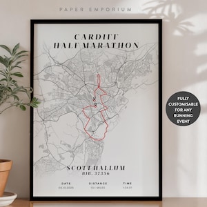 Carte d'achèvement du semi-marathon ou de n'importe quelle course - Cadeau parfait pour les coureurs, marathon de Cardiff, données d'achèvement personnalisées, commémoration, cadeau n° 427