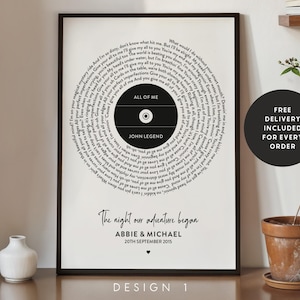 Songtekstprint, huwelijkscadeau, jubileumcadeau, vaderdagprint, voor papa, aangepaste songtekstprint, gepersonaliseerd lied, cadeau, ingelijst #144