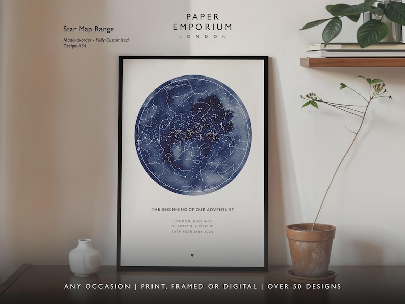 Gepersonaliseerde print nachtelijke hemel, aangepaste sterrenkaart poster, Night We Met verjaardagscadeau, huwelijkscadeau, sterrenbeeld print, locatiecadeau afbeelding 11