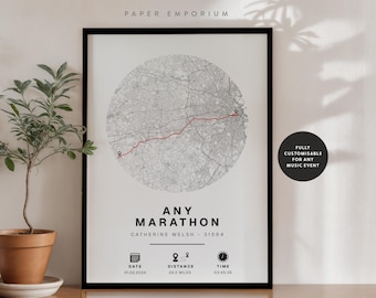 Personalized Marathon Completion Map: Boston or Any Race, Runner Gift
