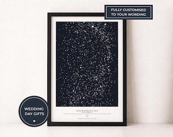Unser Wedding Day Star Map Print, personalisiertes Geschenk für den Nachthimmel, Datumsposter für Paare