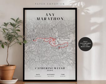 Impression personnalisée de la carte du marathon : cadeau de fin de course personnalisé