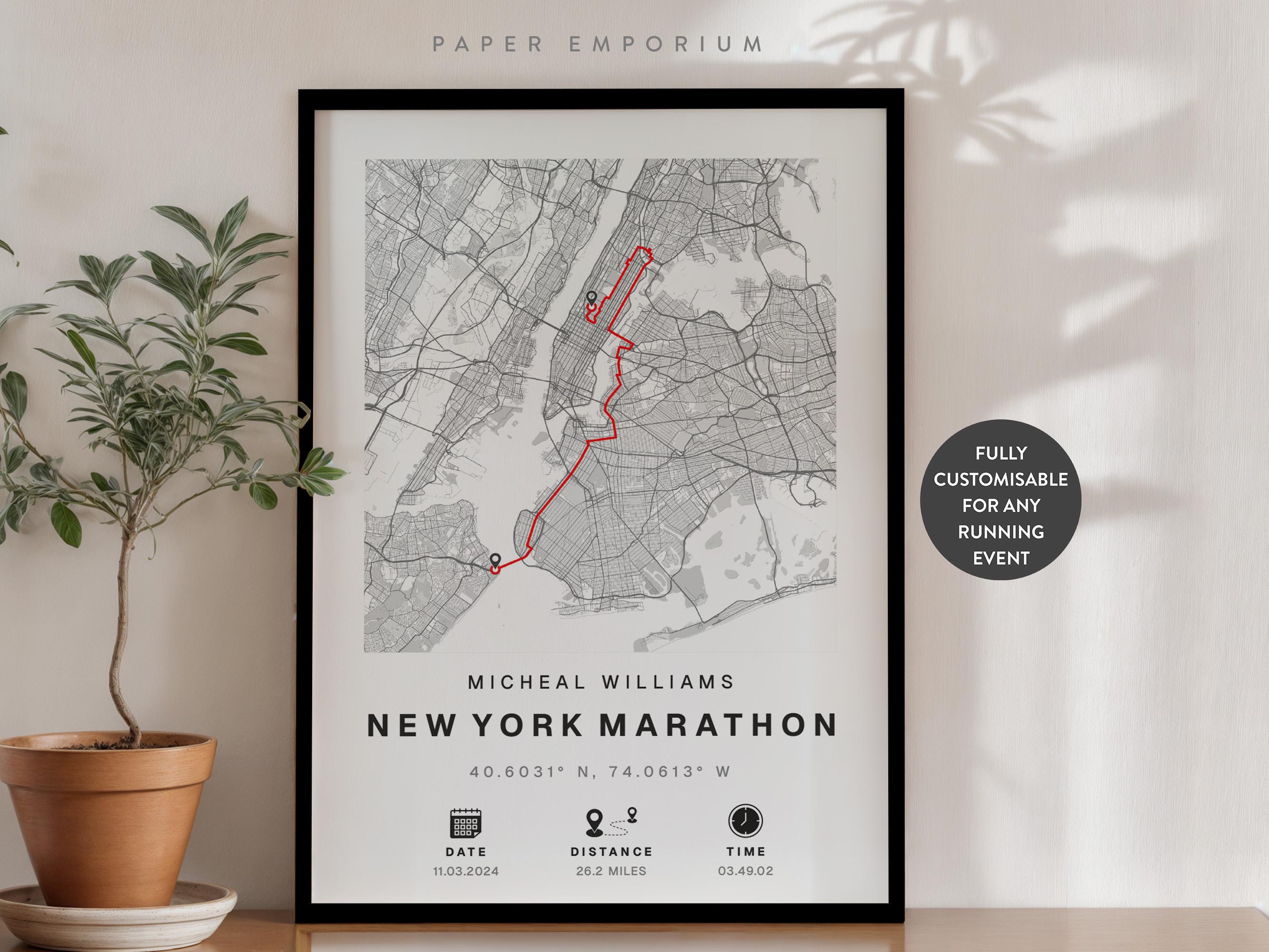 Any Marathon or Run Completion Map - Perfect Gift for Runners, New York Marathon, Personalised Completion Data, Commemorate 10k 5k Gift #320