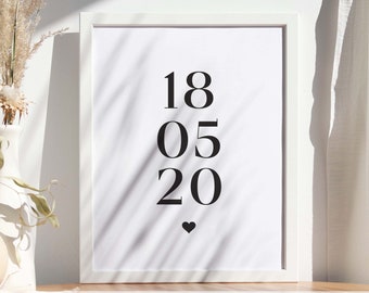 Nasza wyjątkowa data – prezent na walentynki z okazji ślubu, papierowa rocznica, prezent dla pary, dla niego dla niej, prezent ślubny, wydruk zaręczynowy, nr 106
