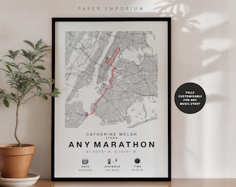 Personalised Marathon Completion Map: Runner Gift, New York or Any Race
