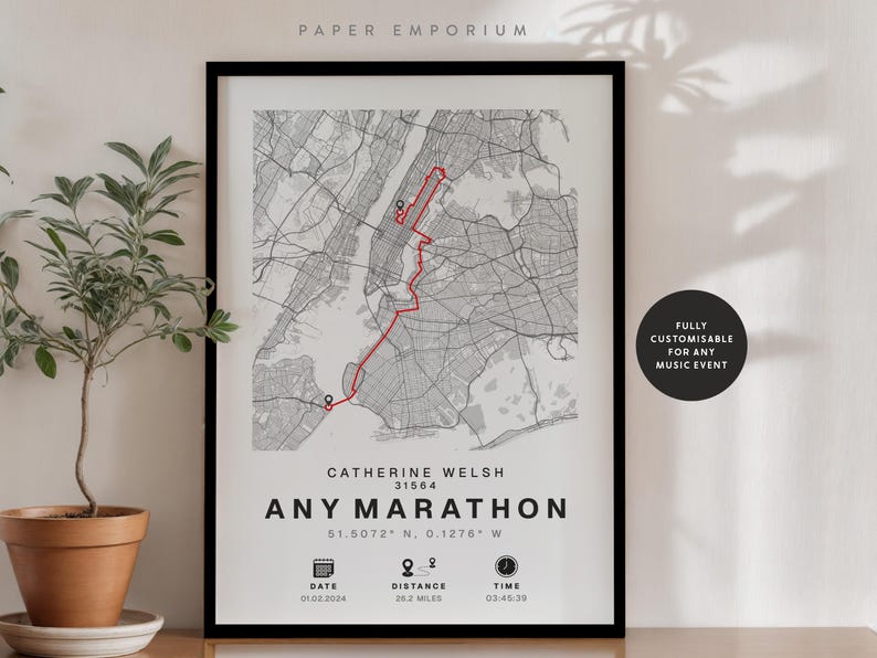Personalised Marathon Completion Map: Runner Gift, New York or Any Race Poster Print