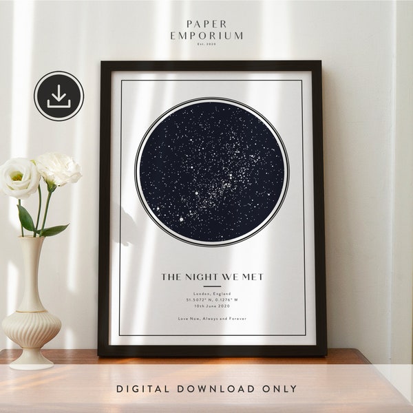 Digitale aangepaste sterrenkaart, speciale datum jubileumcadeau, nachtelijke hemelprint, sterrenkaart poster, huwelijkscadeau, sterrenbeeldprint, digitale #209