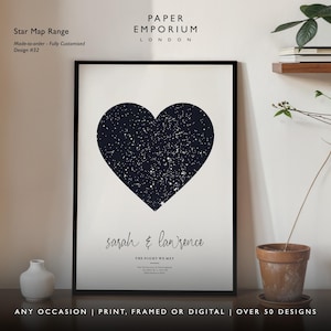 Impresión de mapa estelar en forma de corazón, regalo de aniversario "Noche en que nos conocimos", cielo nocturno, póster de mapa estelar, regalo de boda, impresión de constelación, personalizado #040