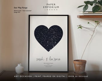 Impresión de mapa estelar en forma de corazón, regalo de aniversario "Noche en que nos conocimos", cielo nocturno, póster de mapa estelar, regalo de boda, impresión de constelación, personalizado #040