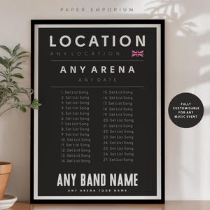 Custom Set List - Any Band or Artist, Gift for Friend, Memorable Concert Gig or Event, Fully Personalised To Request, Custom Print Gift #397