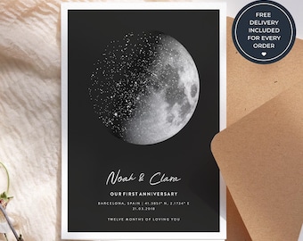 Anniversary Greeting Card with Personalised Star Map, Custom Night Sky Card for Couples