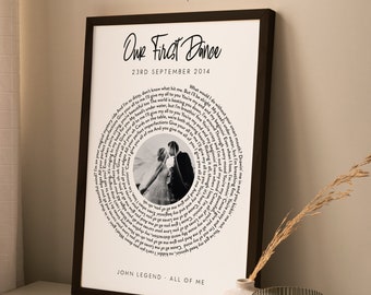 Impresión de letras de canciones: nuestro primer baile, regalo de aniversario, impresión del día de San Valentín, para esposa, impresión de letras personalizadas, impresión de canciones personalizadas, regalo #252