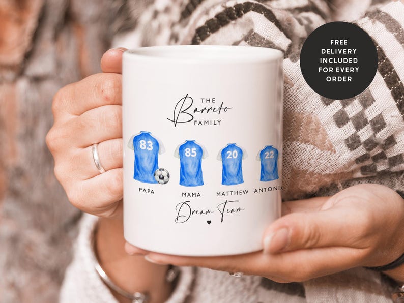 Custom Family Football Shirt Print: Personalised Wall Art Mug Gift
