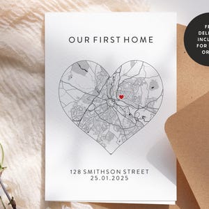 Tu ubicación personalizada Nuestra primera tarjeta de hogar - Primer día de San Valentín, tarjeta de aniversario en papel, tarjeta para esposa, esposo, pareja, tarjeta para él, tarjeta para ella n.° 190