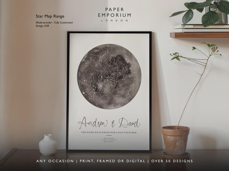 Gepersonaliseerde print nachtelijke hemel, aangepaste sterrenkaart poster, Night We Met verjaardagscadeau, huwelijkscadeau, sterrenbeeld print, locatiecadeau afbeelding 15