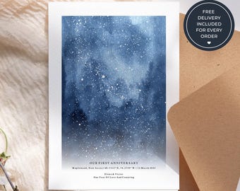 Our Anniversary Greeting Card, Personalised Star Map Card, Custom Date Night Sky Keepsake
