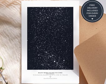 Our Anniversary Greeting Card, Personalised Star Map Card, Custom Date Night Sky Keepsake