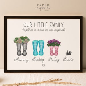 Custom Family Wellie Boot Print, Gift for Mum or Family. Personalised to be fully unique. Gift Idea for Mothers and Fathers Day, Gift #304